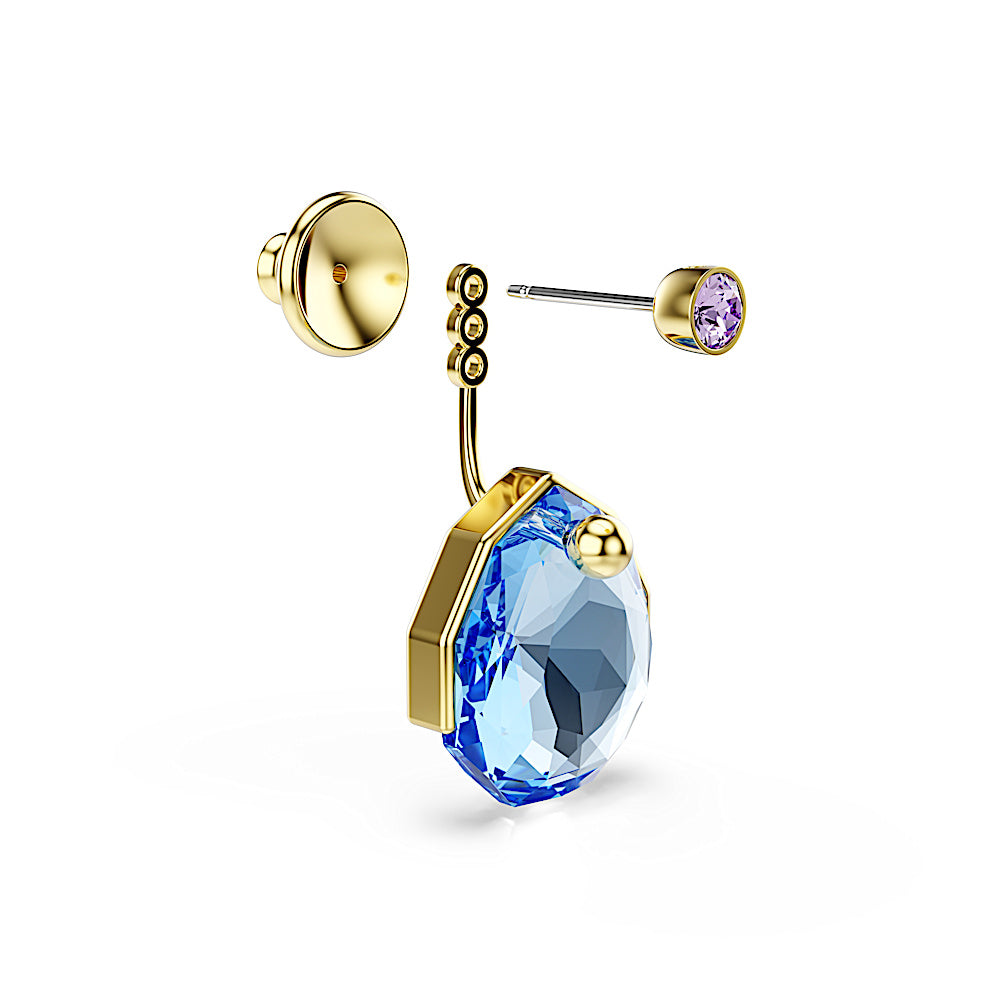 Pendientes ear jacket Gema, Azules, Baño tono oro