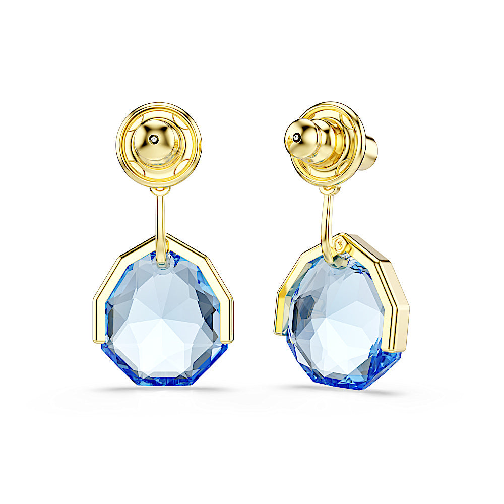 Pendientes ear jacket Gema, Azules, Baño tono oro