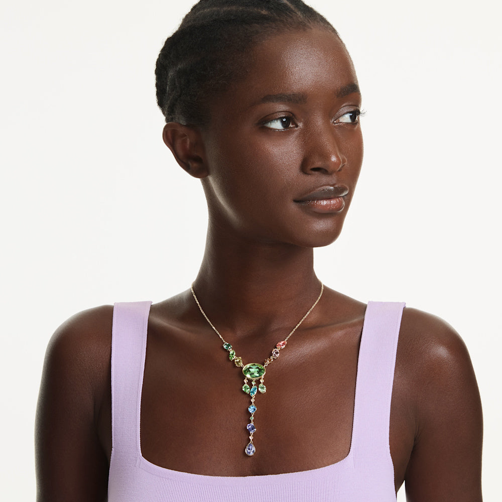 Collar en Y Gema, Tallas mixtas, Multicolor, Baño tono oro