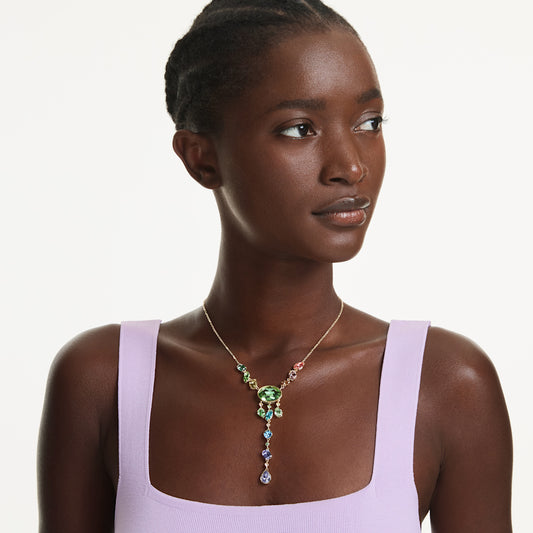 Collar en Y Gema, Tallas mixtas, Multicolor, Baño tono oro