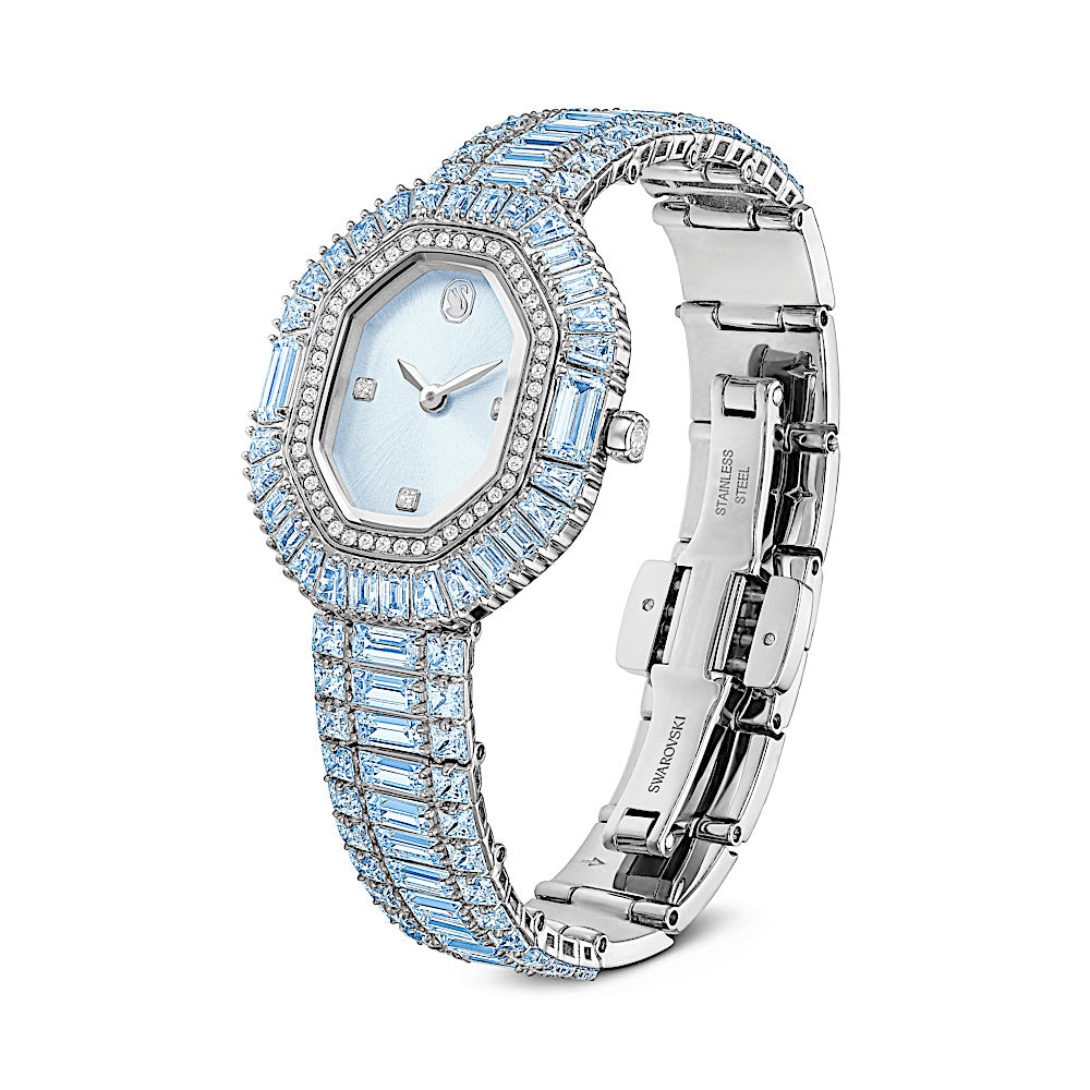 Reloj Matrix octagon, Talla baguette, Brazalete de metal, Azul, Acero inoxidable