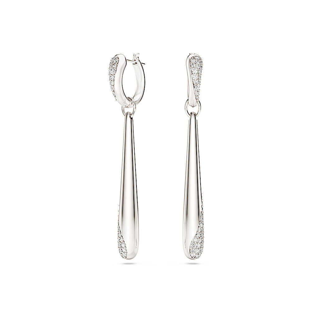 Pendientes de aro y gota Classica, Talla redonda, Blancos, Plata de ley