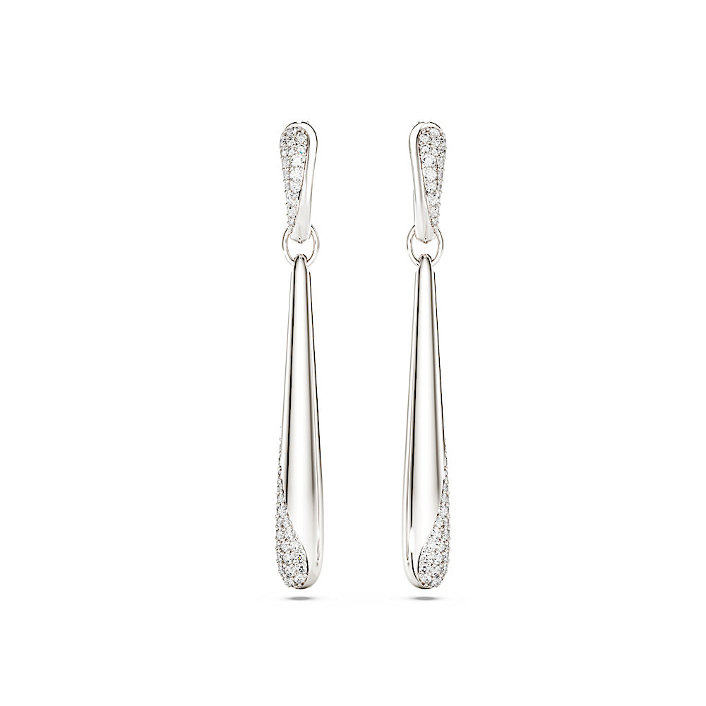 Pendientes de aro y gota Classica, Talla redonda, Blancos, Plata de ley