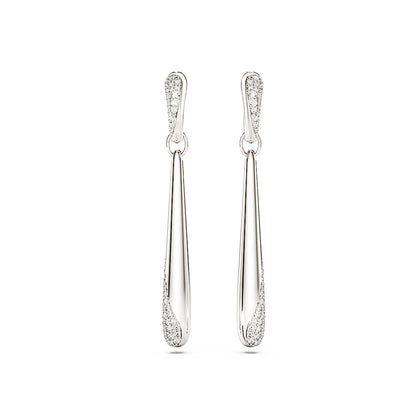 Pendientes de aro y gota Classica, Talla redonda, Blancos, Plata de ley