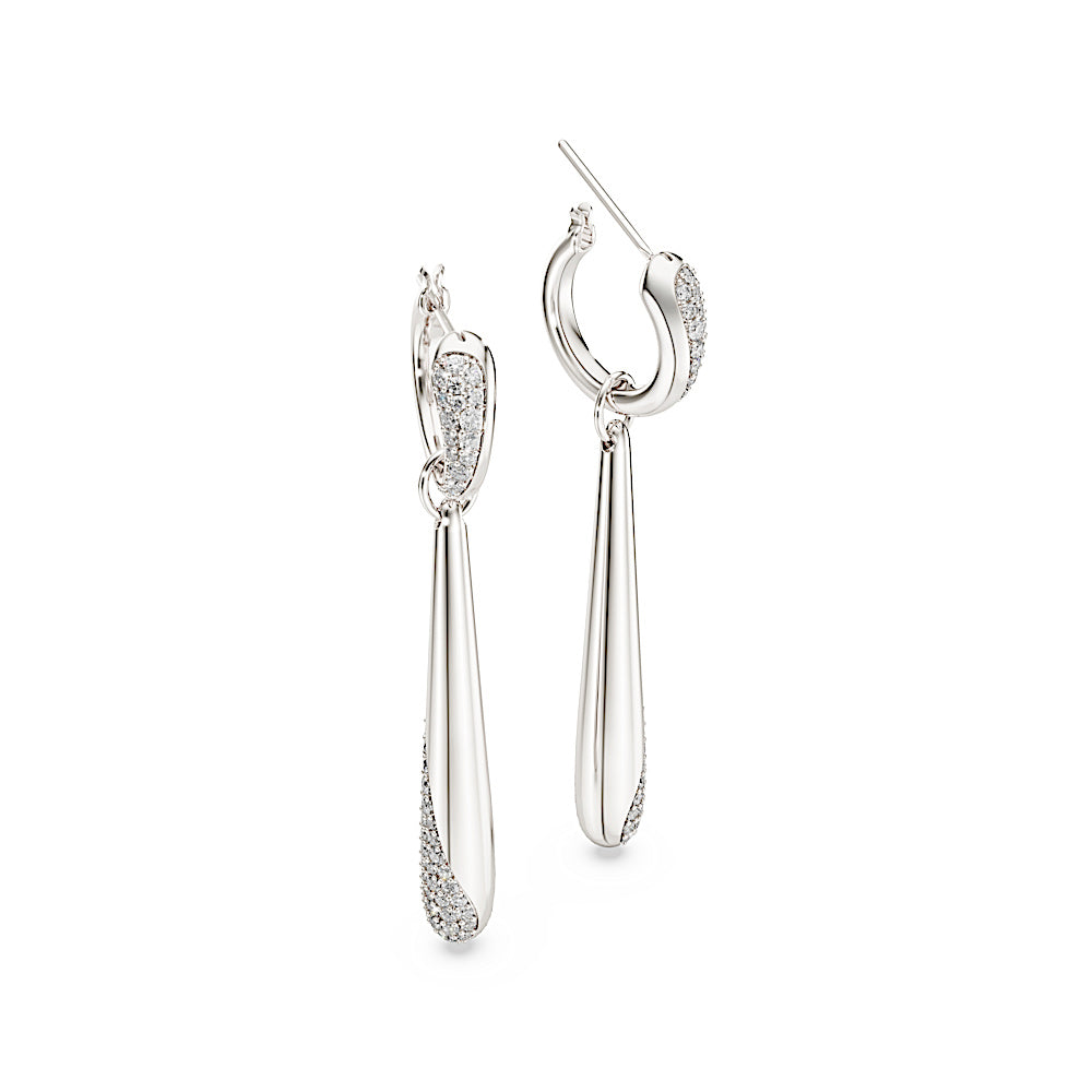 Pendientes de aro y gota Classica, Talla redonda, Blancos, Plata de ley