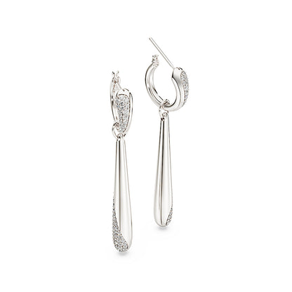 Pendientes de aro y gota Classica, Talla redonda, Blancos, Plata de ley