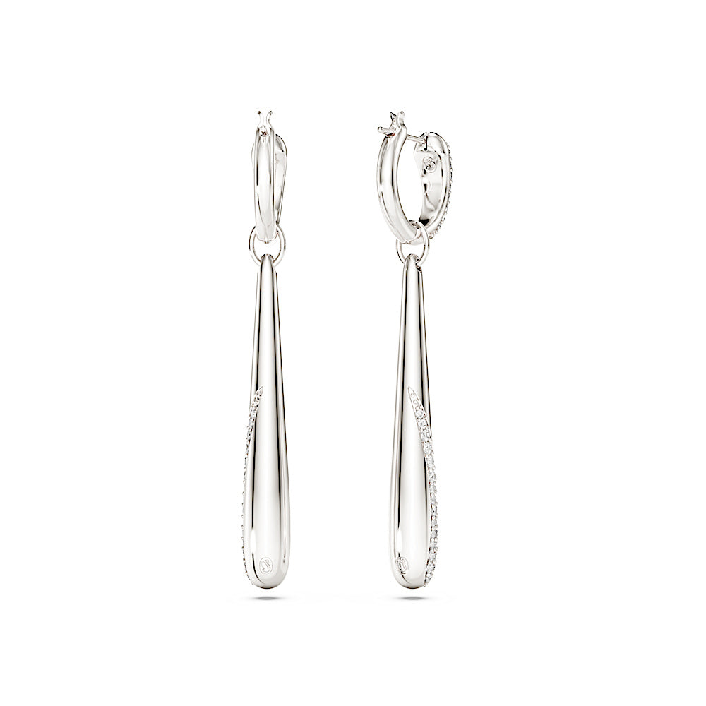 Pendientes de aro y gota Classica, Talla redonda, Blancos, Plata de ley