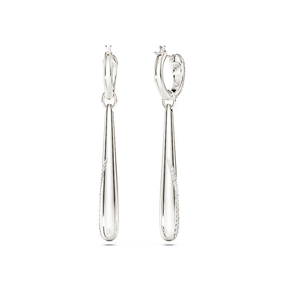 Pendientes de aro y gota Classica, Talla redonda, Blancos, Plata de ley