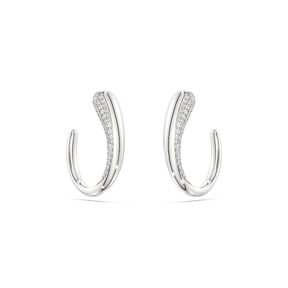 Pendientes de aro Classica, Talla redonda, Blancos, Plata de ley