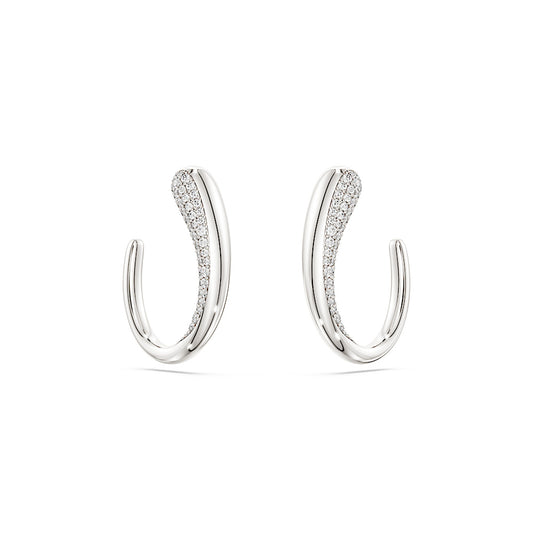 Pendientes de aro Classica, Talla redonda, Blancos, Plata de ley