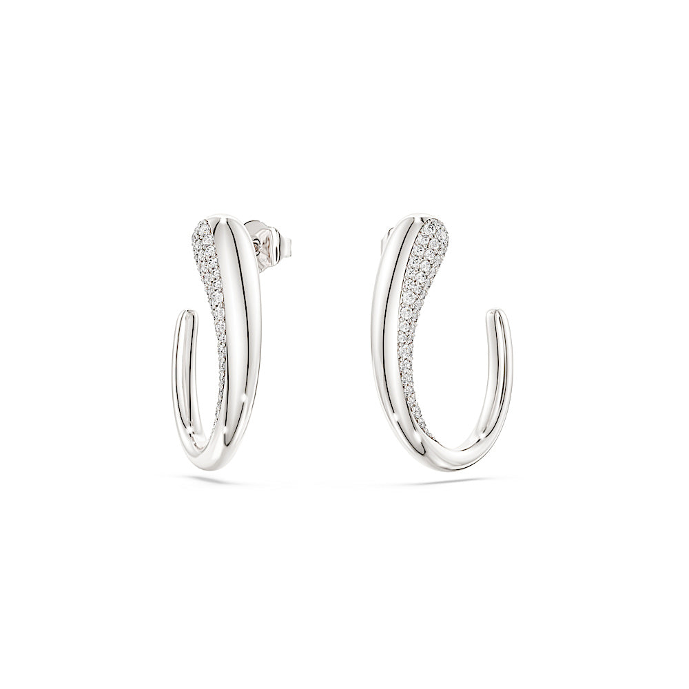 Pendientes de aro Classica, Talla redonda, Blancos, Plata de ley