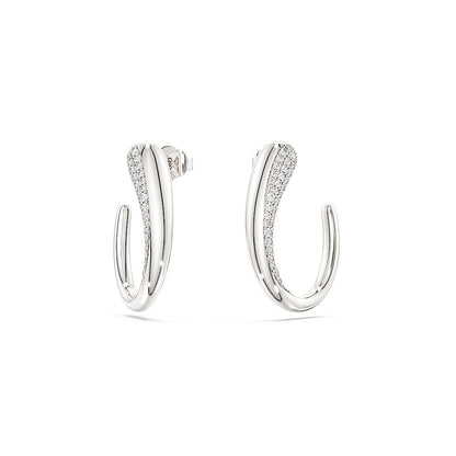 Pendientes de aro Classica, Talla redonda, Blancos, Plata de ley