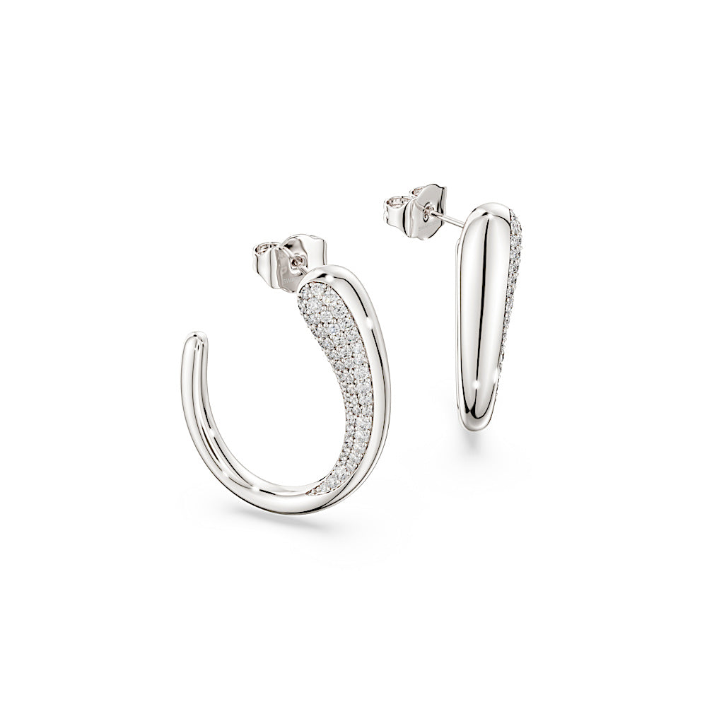 Pendientes de aro Classica, Talla redonda, Blancos, Plata de ley