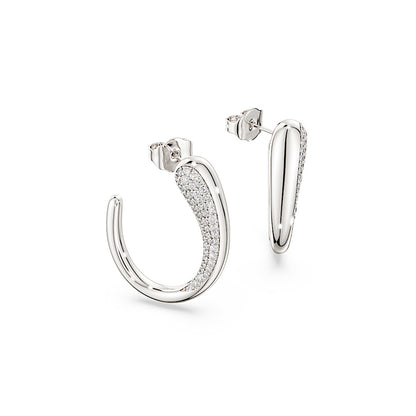 Pendientes de aro Classica, Talla redonda, Blancos, Plata de ley