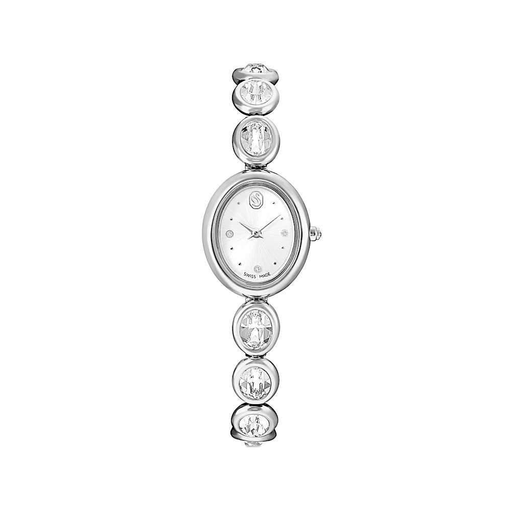 Reloj Imber oval, Fabricado en Suiza, Brazalete de metal, Tono plateado, Acero inoxidable