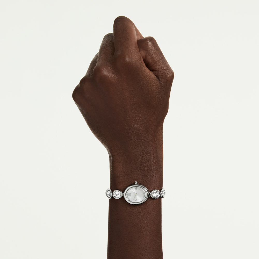 Reloj Imber oval, Fabricado en Suiza, Brazalete de metal, Tono plateado, Acero inoxidable