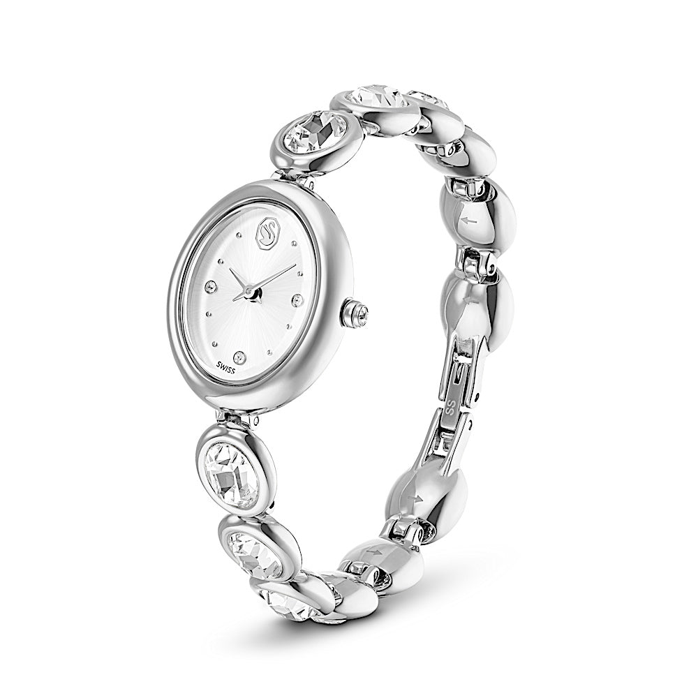 Reloj Imber oval, Fabricado en Suiza, Brazalete de metal, Tono plateado, Acero inoxidable
