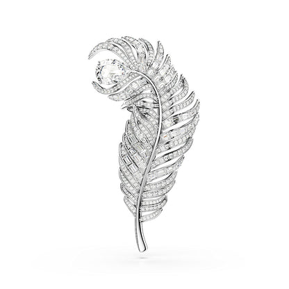 Broche Vienna, Tallas mixtas, Pluma, Blanco, Baño de rodio