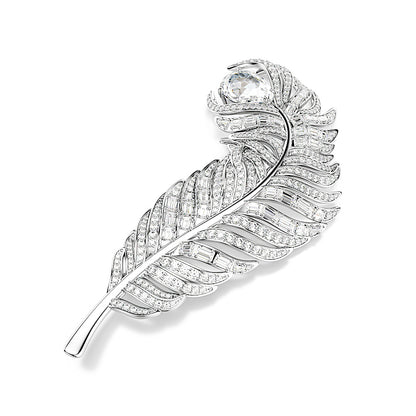Broche Vienna, Tallas mixtas, Pluma, Blanco, Baño de rodio