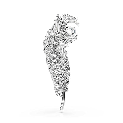 Broche Vienna, Tallas mixtas, Pluma, Blanco, Baño de rodio