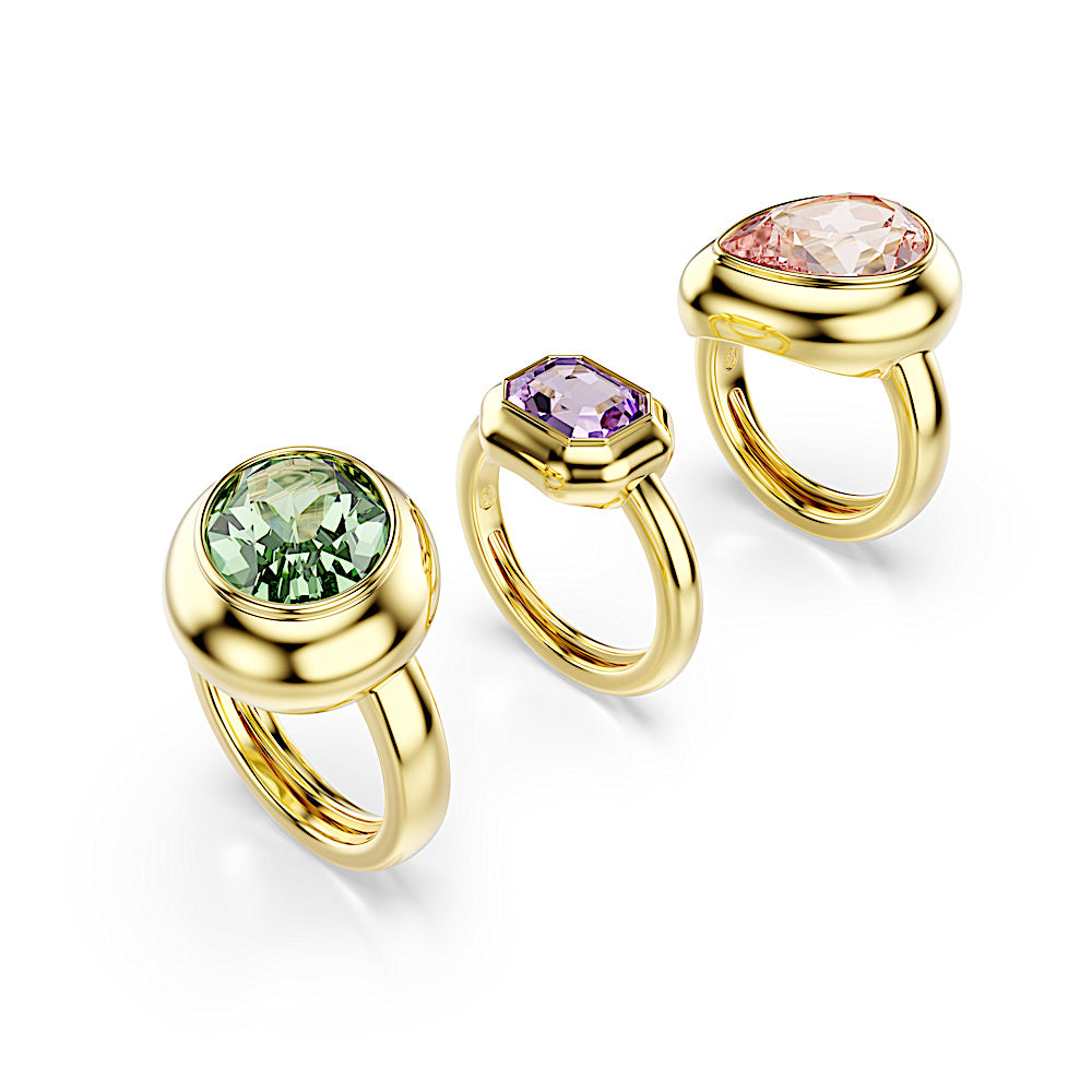 Anillo con motivo Gema, Conjunto (3), Multicolor, Baño tono oro