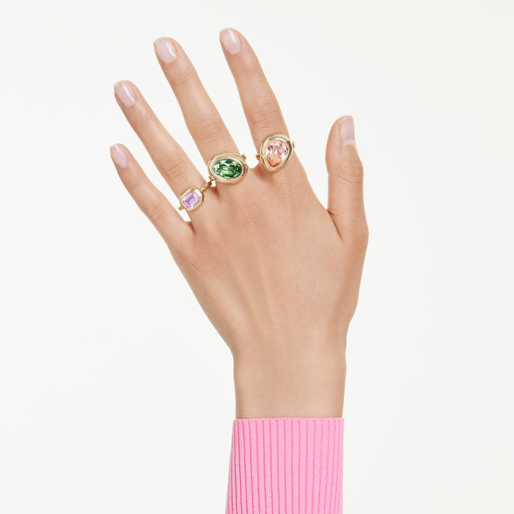 Anillo con motivo Gema, Conjunto (3), Multicolor, Baño tono oro