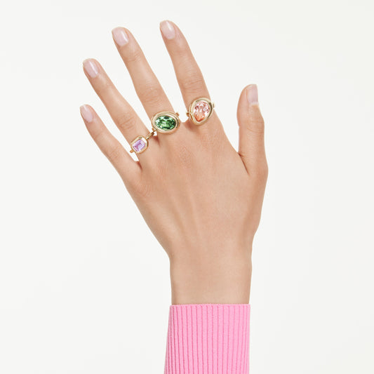 Anillo con motivo Gema, Conjunto (3), Multicolor, Baño tono oro