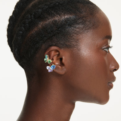 Pendientes ear cuff Gema, Diseño asimétrico, Tallas mixtas, Multicolores, Baño tono oro