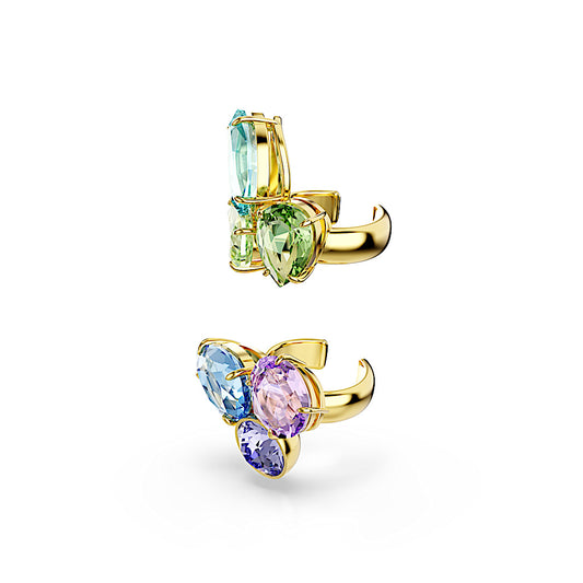 Pendientes ear cuff Gema, Diseño asimétrico, Tallas mixtas, Multicolores, Baño tono oro