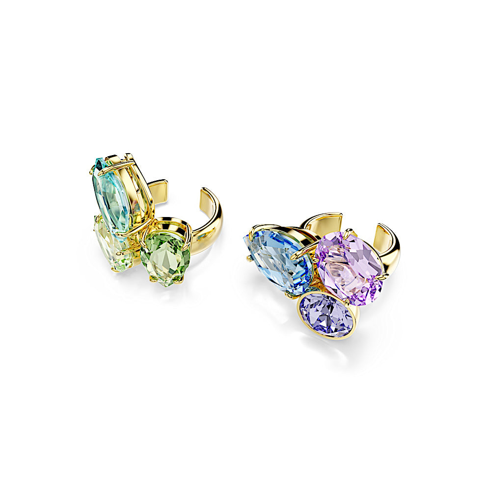 Pendientes ear cuff Gema, Diseño asimétrico, Tallas mixtas, Multicolores, Baño tono oro