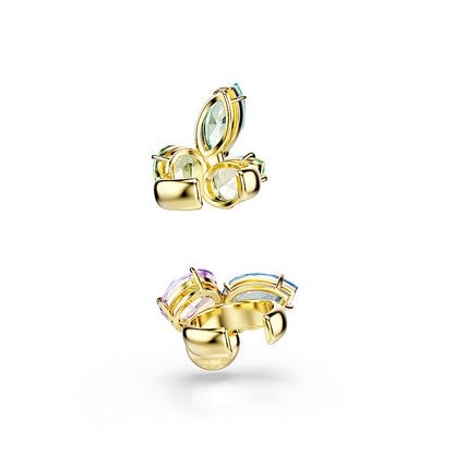 Pendientes ear cuff Gema, Diseño asimétrico, Tallas mixtas, Multicolores, Baño tono oro