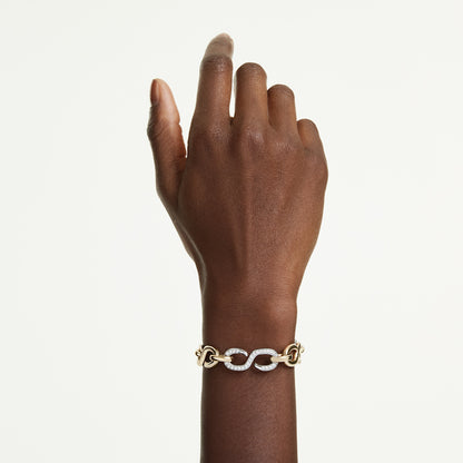 Pulsera Dextera, Talla redonda, Cierre de barra en T, Blanca, Combinación de acabados metálicos