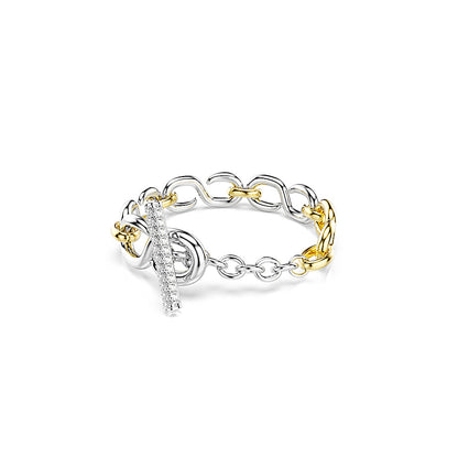 Pulsera Dextera, Talla redonda, Cierre de barra en T, Blanca, Combinación de acabados metálicos