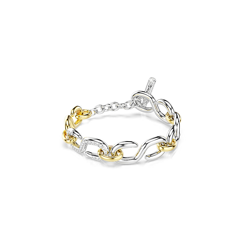 Pulsera Dextera, Talla redonda, Cierre de barra en T, Blanca, Combinación de acabados metálicos