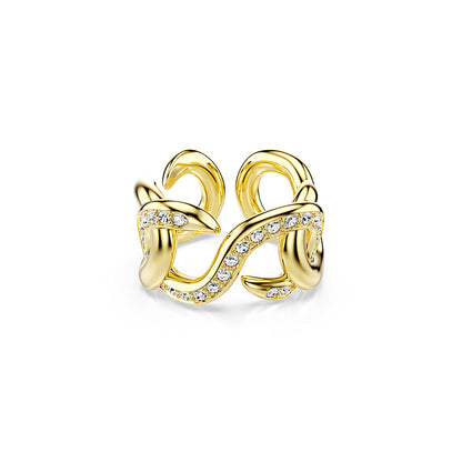 Anillo abierto Dextera, Talla redonda, Blanco, Baño tono oro