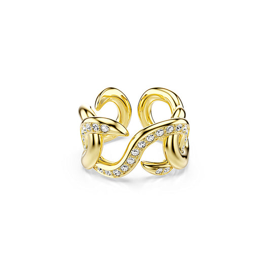 Anillo abierto Dextera, Talla redonda, Blanco, Baño tono oro