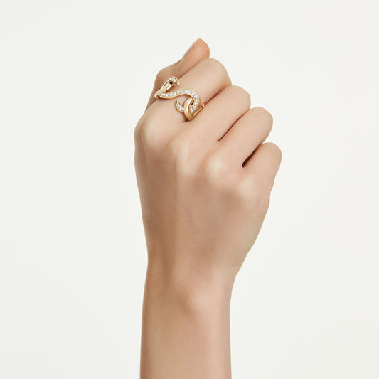 Anillo abierto Dextera, Talla redonda, Blanco, Baño tono oro