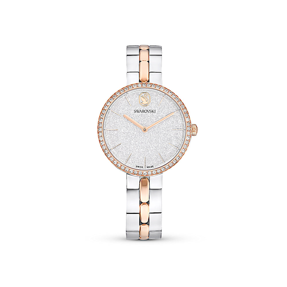 Reloj Cosmopolitan, Fabricado en Suiza, Brazalete de metal, Tono plateado, Combinación de acabados metálicos
