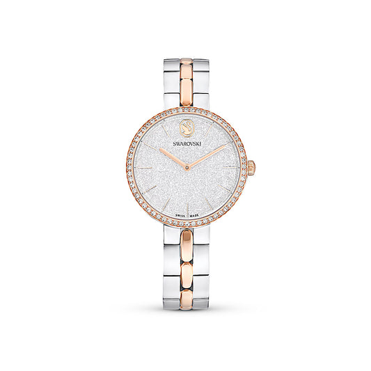Reloj Cosmopolitan, Fabricado en Suiza, Brazalete de metal, Tono plateado, Combinación de acabados metálicos