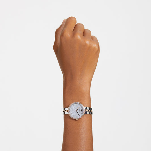 Reloj Cosmopolitan, Fabricado en Suiza, Brazalete de metal, Tono plateado, Combinación de acabados metálicos