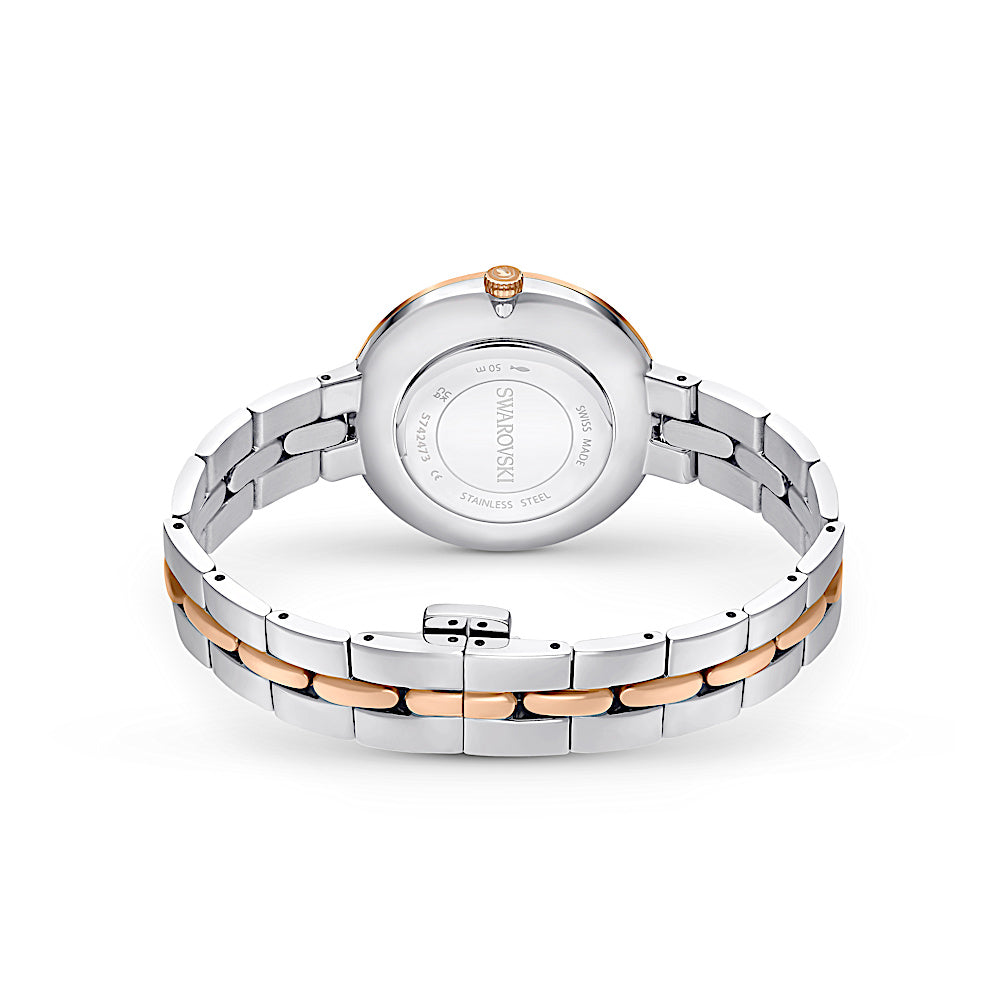 Reloj Cosmopolitan, Fabricado en Suiza, Brazalete de metal, Tono plateado, Combinación de acabados metálicos