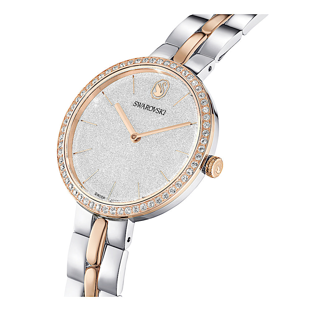 Reloj Cosmopolitan, Fabricado en Suiza, Brazalete de metal, Tono plateado, Combinación de acabados metálicos
