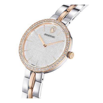 Reloj Cosmopolitan, Fabricado en Suiza, Brazalete de metal, Tono plateado, Combinación de acabados metálicos