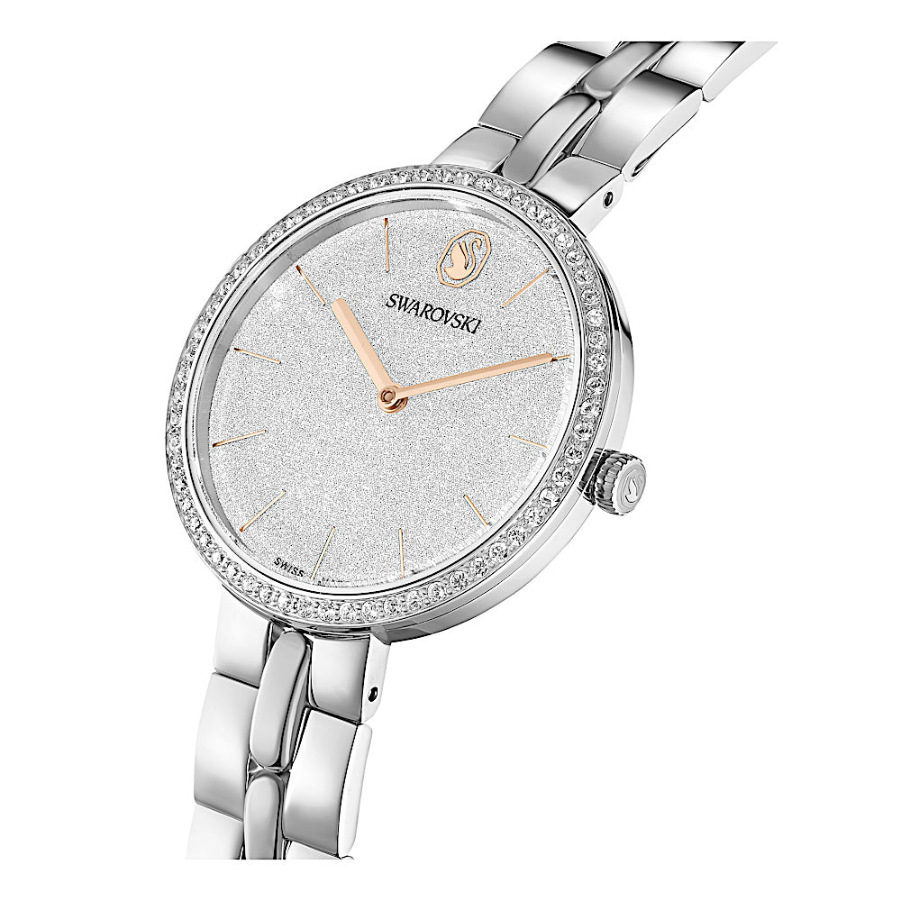 Reloj Cosmopolitan, Fabricado en Suiza, Brazalete de metal, Tono plateado, Acero inoxidable