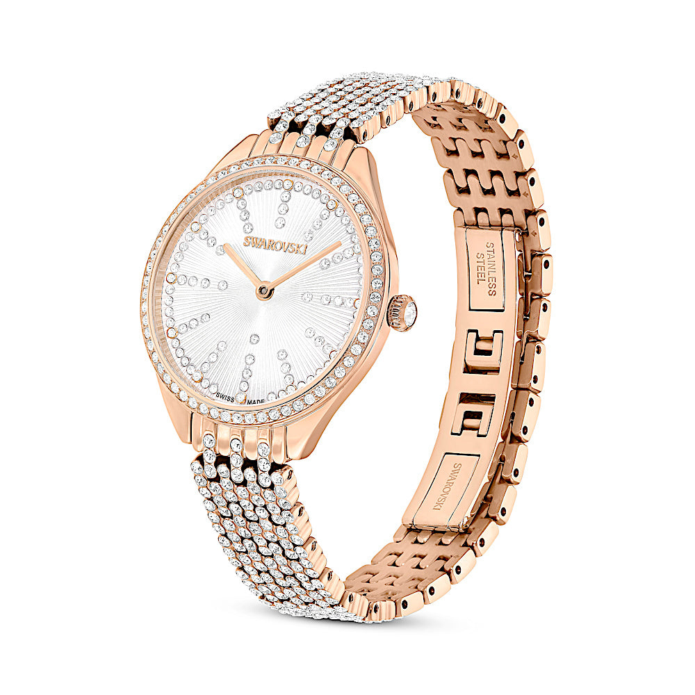 Reloj Attract, Fabricado en Suiza, Brazalete de metal, Tono oro rosa, Acabado tono oro rosa