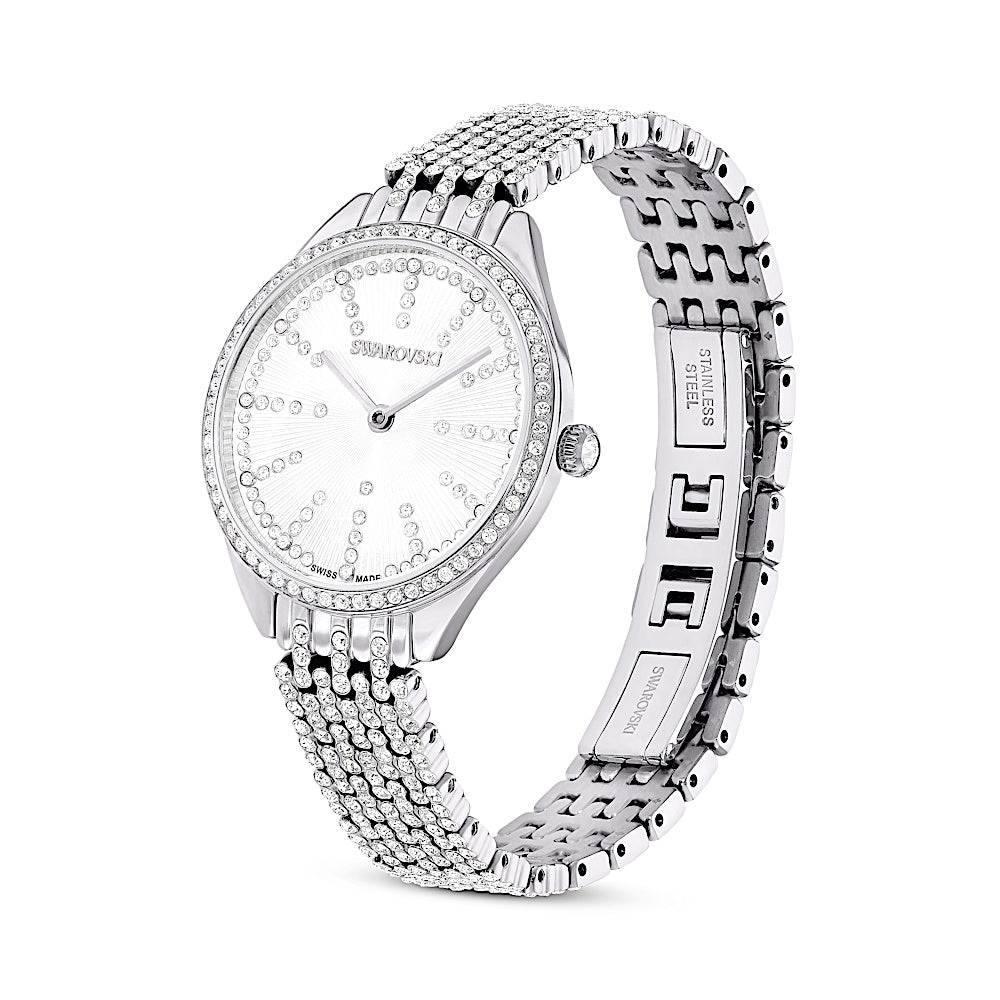 Reloj Attract, Fabricado en Suiza, Brazalete de metal, Tono plateado, Acero inoxidable