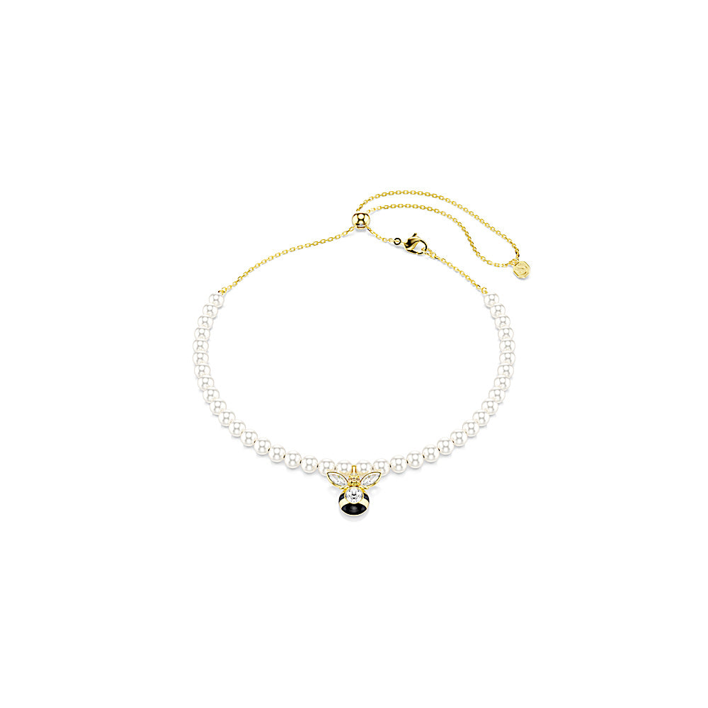 Gargantilla Idyllia, Perla de cristal, Tallas mixtas, Abeja, Blanca, Baño tono oro