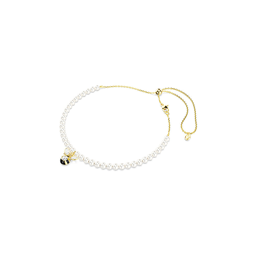 Gargantilla Idyllia, Perla de cristal, Tallas mixtas, Abeja, Blanca, Baño tono oro