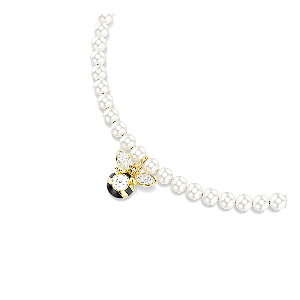 Gargantilla Idyllia, Perla de cristal, Tallas mixtas, Abeja, Blanca, Baño tono oro