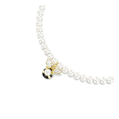 Gargantilla Idyllia, Perla de cristal, Tallas mixtas, Abeja, Blanca, Baño tono oro